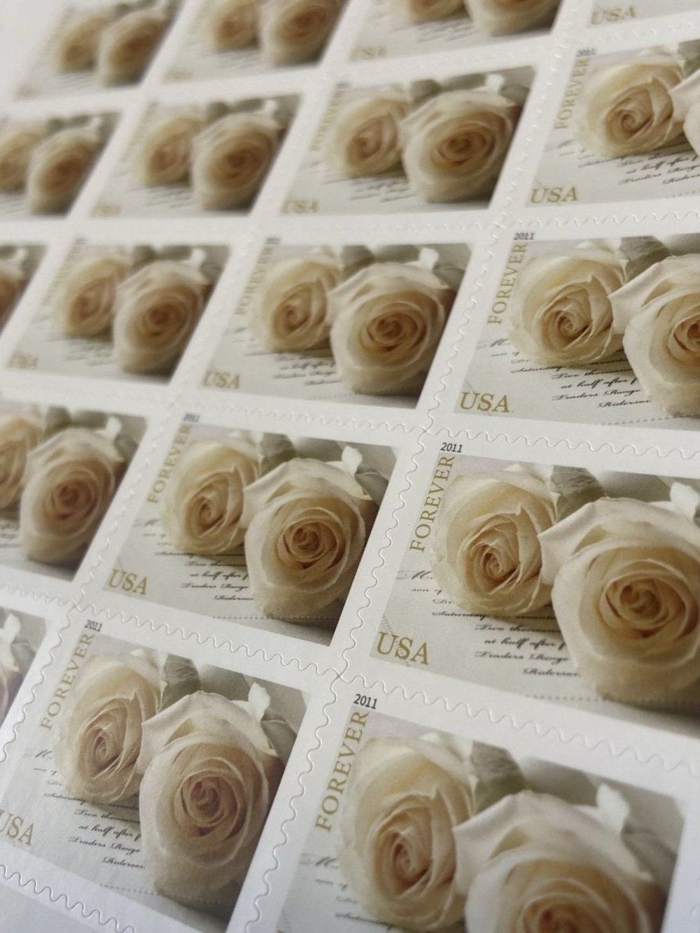 200 lifetime white roses unused wedding stamps